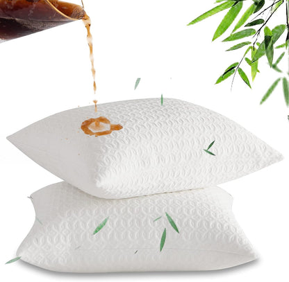 Waterproof Pillow Protector with Zipper, Bamboo Derived Rayon Pillow Covers, Queen Cooling Pillow Case Cover, Set of 2