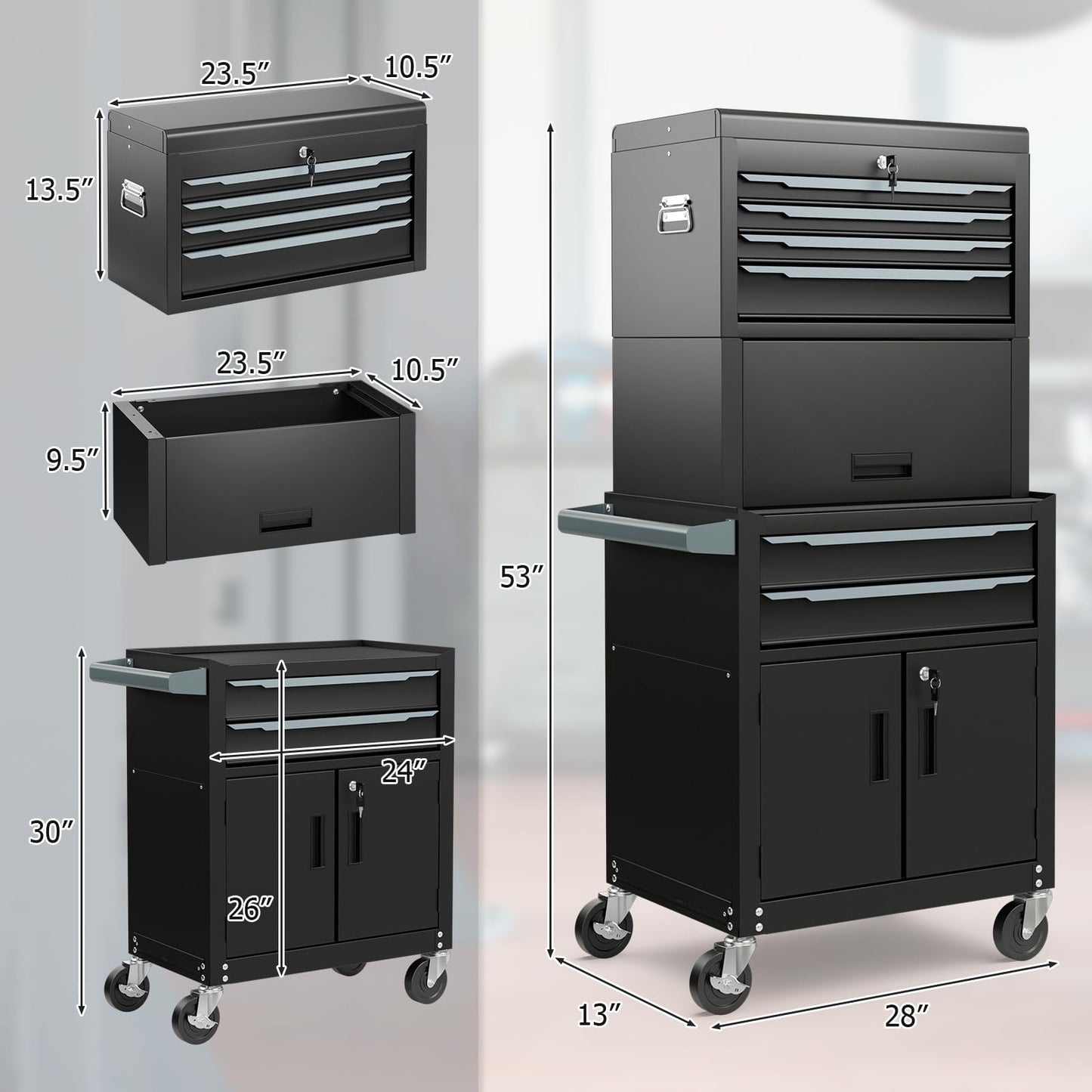 ERGOMASTER Large Rolling Tool-Chest Dentproof with 6 Drawers Heavy Duty Tool-Cabinet on Wheels Lockable and Lock System for Garage Workshop(28 x 13 x 53''-Black)