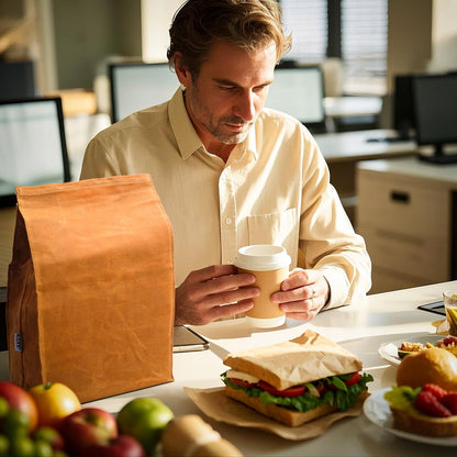 Waxed Canvas Lunch Bags Brown Paper Bag Styled - Classic Updated - Reusable and Washable, Worthbuy Lunch Box for Men & Women