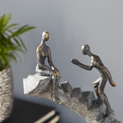 Deco 79 Polystone People Decorative Sculpture Home Decor Statue with Stairs, Accent Figurine 8" x 3" x 14", Black