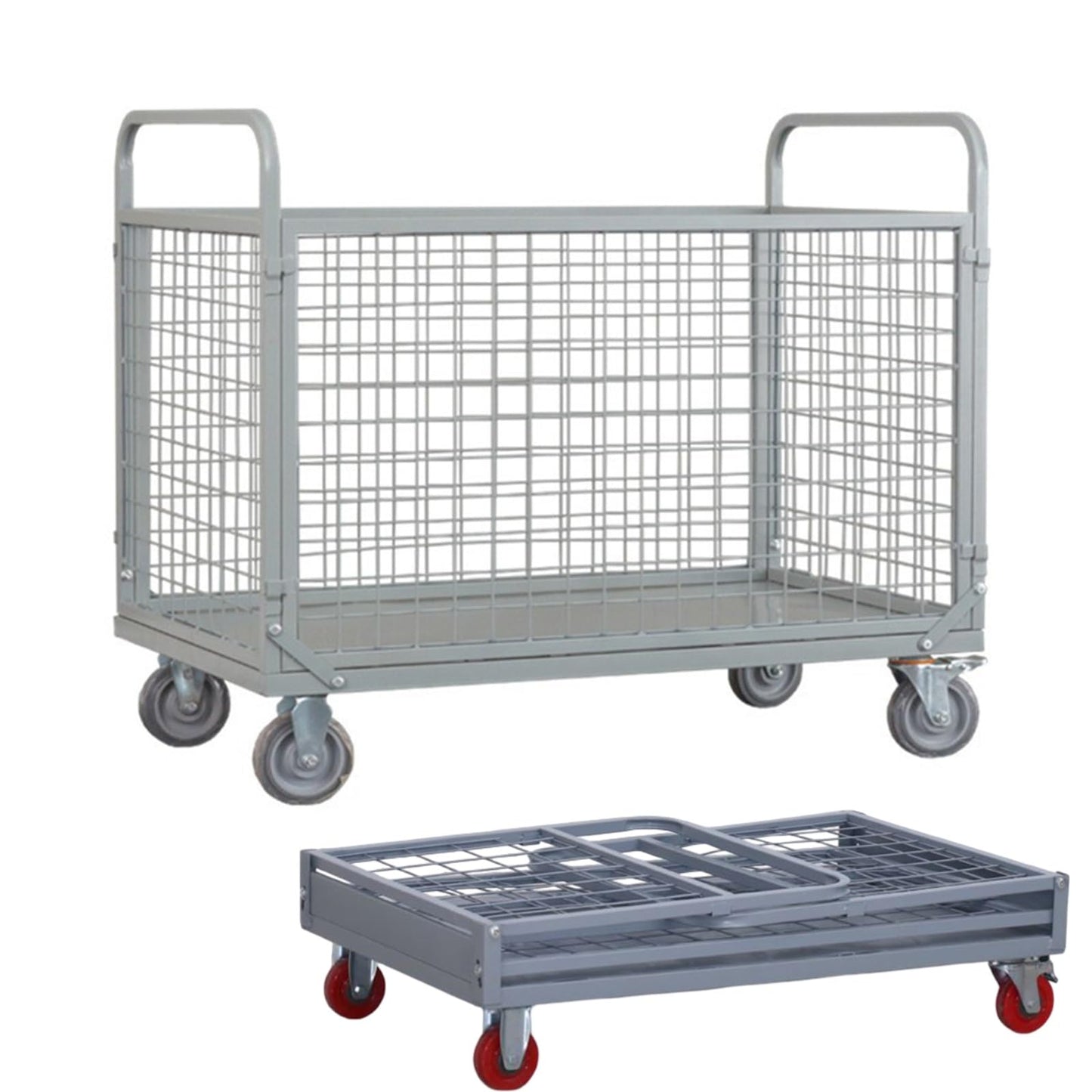 Heavy Duty Foldable Platform Cart with Cage, 2000 LBS Capacity, Ideal for Warehouse Supermarkets and Multipurpose Use