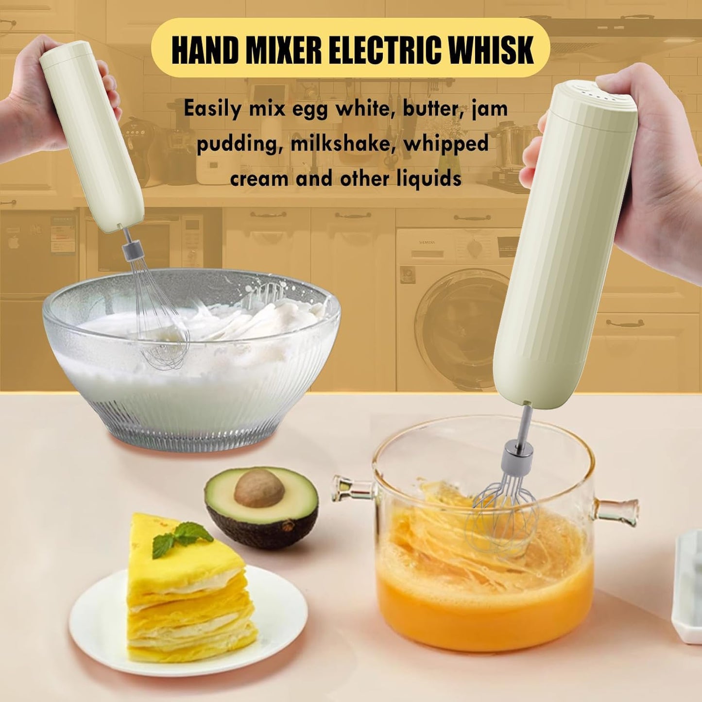 4-in-1 Electric Hand Mixer, Electric Whisk, Mini Onion Chopper 10Oz, Small Cordless Hand Blender, Milk Frother Wand for Coffee, Matcha, 4 Speed Rechargeable Food Processor for Baby Food Maker