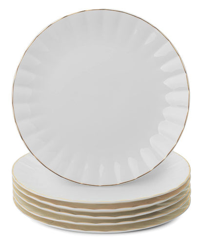 BTaT- Porcelain Dinner Plates with Gold Trim,10.5 inch, Set of 6, White Dinner Plates Bulk, White Plate Set