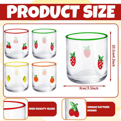 Whaline 4Pcs Fruit Icon Juice Glass 14 Oz Wine Glass Strawberry Lemon Cherry Orange Stemless Cocktail Drinking Cups for Home Party Favors Supplies