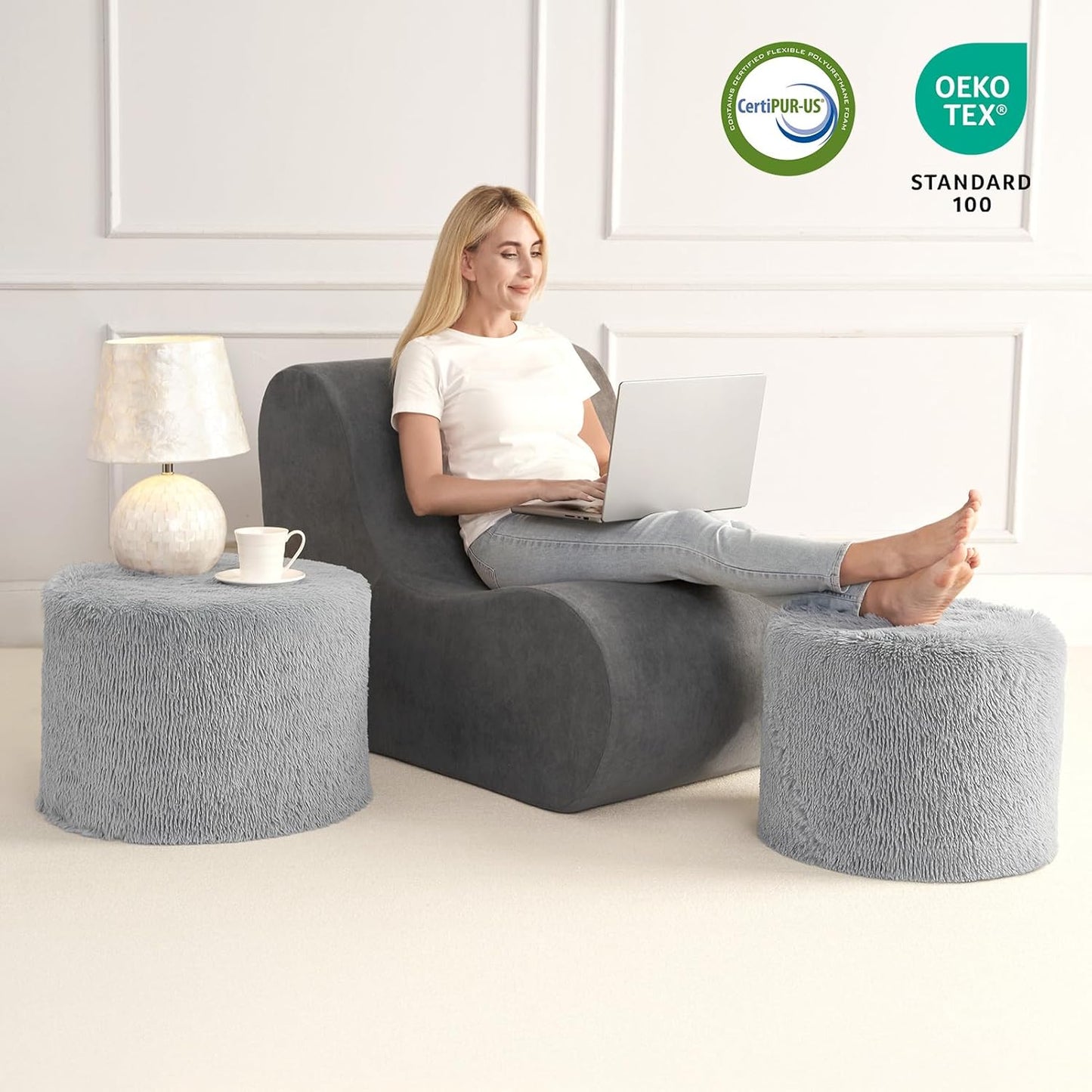 17 14, Hansleep Round Stuffed Pouf Ottoman x Foam Filled Faux Fur Ottoman Foot Rest for Chair with Washable Cover, Foot
