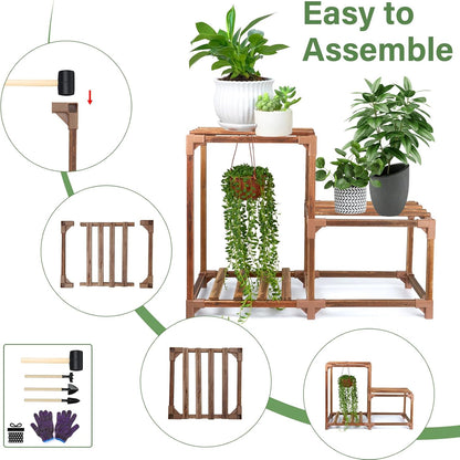 XXXFLOWER Plant Stand Indoor Outdoor, 3 Tiers Wood Plant Shelf for Multiple Plants, Large Rack