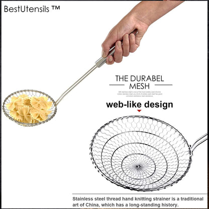 Best Utensils Asian Kitchen Stainless Steel Spider Strainer Professional Wire Skimmer with Spiral Mesh (7-Inch Strainer Basket)