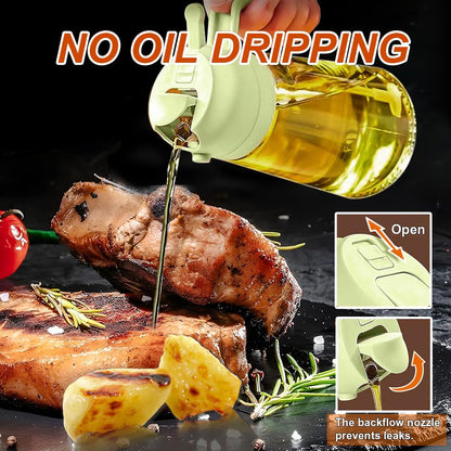Oil Dispenser Bottle Glass Olive Oil Sprayer 2 Pcs: 2 in 1 Olive Oil Dispenser Bottle, Premium Oil Sprayer for Cooking, Glass Oil Spray Bottle for Air Fryer Salad BBQ Baking-470ml