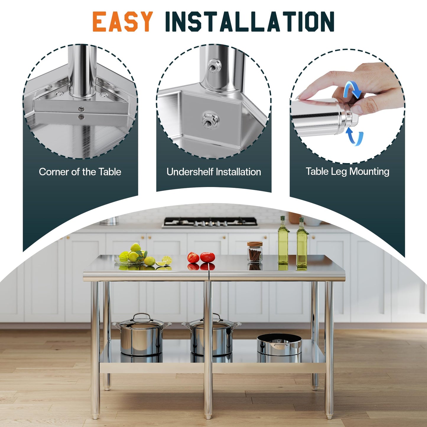Albott 30x60 Inch Stainless Steel Work Table with Adjustable Undershelf, Heavy Duty Prep Table with Lower Shelf for Kitchen, Restaurant, Home and Commercial Use
