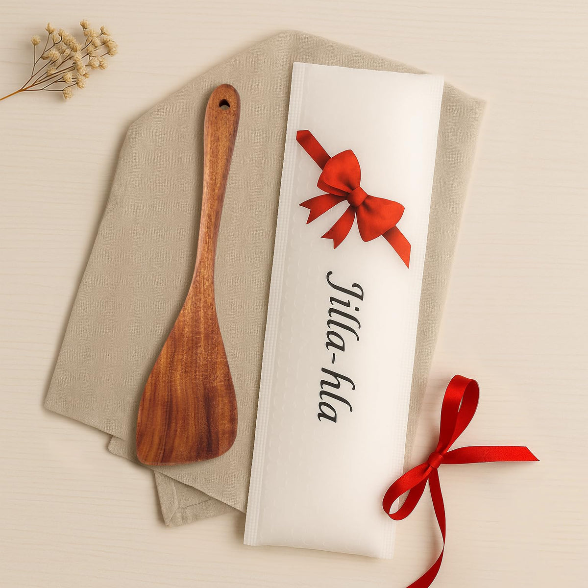 Jilla-hla Wooden Spatula Nonstick Turner Acacia Wood, Right Long Handle Flat Frying Spatulas Handmade for Mother Wife Grandma Her Kitchen Gift, Ideal Cookware Utensils for Cooking Eggs, Fish, Pancakes