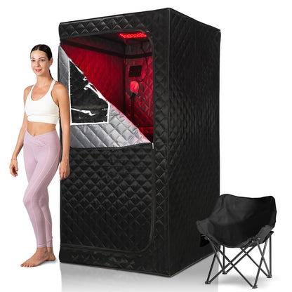 Portable Infrared Sauna for Home, Full Size Foldable Personal Sauna Box with 660nm Red Light Therapy, Independent Heating Foot Pad and Portable Chair for Indoor Relaxation & Detox