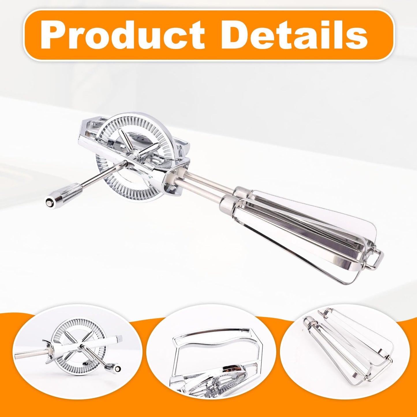 Dual Rotary Hand Egg Beater, Stainless Steel Rotary Hand Whisk Non-Electric Kitchen Whisk Tool for Baking Cooking Cream & Batter