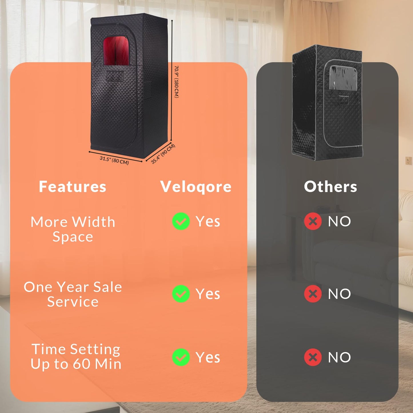Veloqore Dry Infrared Sauna, Saunas Box with Red Light Therapy for Relaxation, Detox and Muscle Relief, 9 Levels Home Saunas with Carbon Crystal Heating, Portable Sauna for Home, Bedroom, Living Room