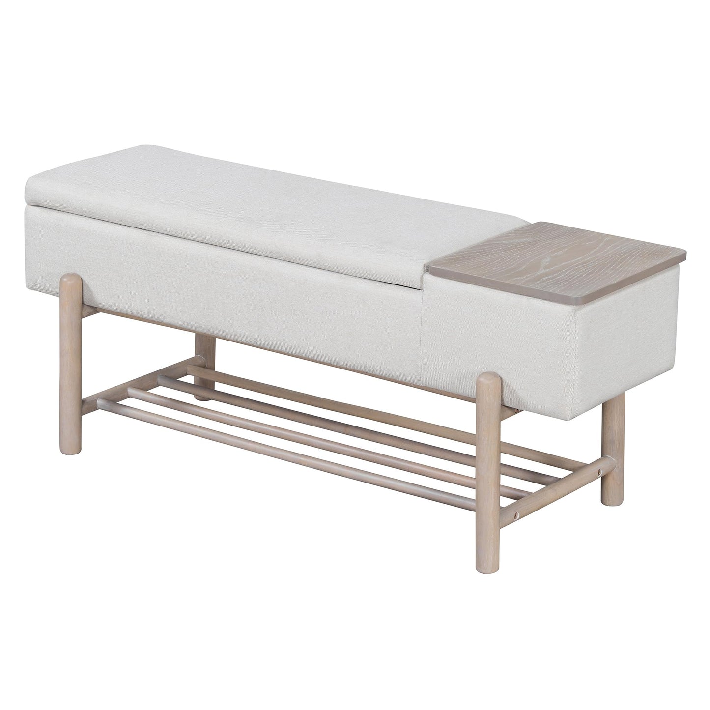 GDFStudio 47.2" Modern Upholstered Shoe Storage Bench with Hidden Compartment and Shoe Rack, Wood Entryway Shoe Organizer Cabinet with Cushion for Bedroom Living Room Hallway, Natural