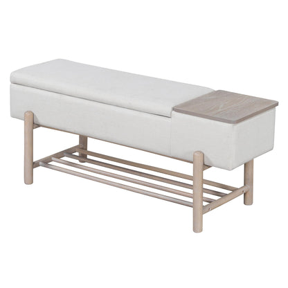 GDFStudio 47.2" Modern Upholstered Shoe Storage Bench with Hidden Compartment and Shoe Rack, Wood Entryway Shoe Organizer Cabinet with Cushion for Bedroom Living Room Hallway, Natural