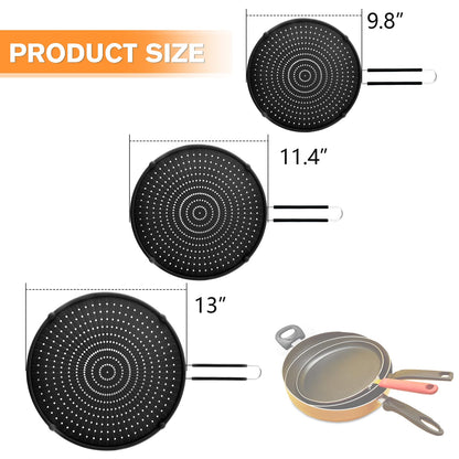 Apidgrowth Silicone Splatter Screen for Frying Pan,Grease Splatter Guard,Heat-Resistant Splatter Guards for Cooking,Dishwasher Safe (9.8", 11.4", 13")