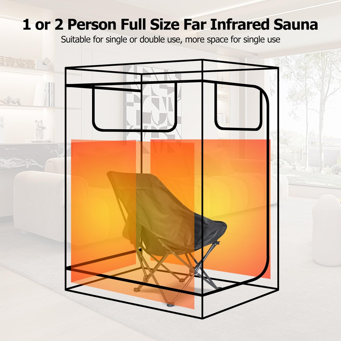 Smartmak Portable Infrared Sauna, 1-2 Person Oversize Infrared Sauna Box, Personal Indoor Home Dry Sauna Tent, with Adjustable Folding Chair, Remote Control, LED Light
