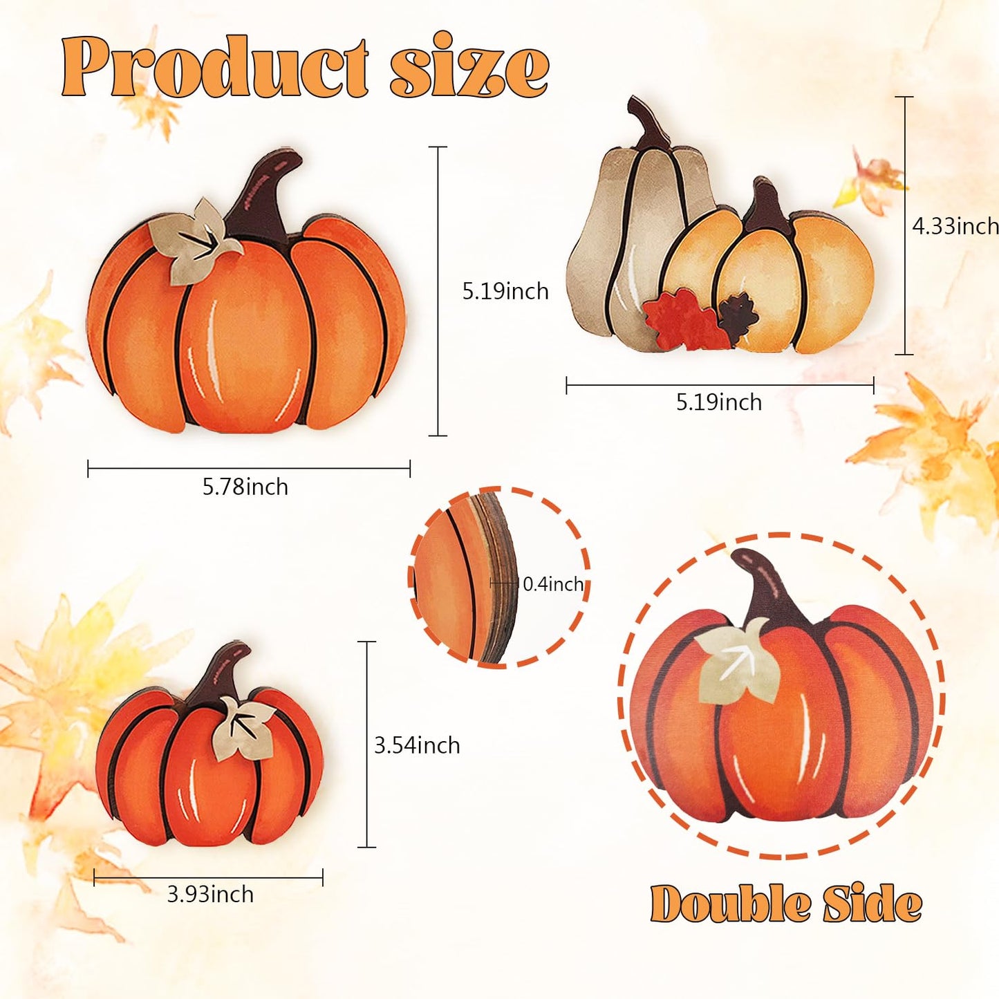 3PCS Wooden Pumpkin Fall Decor- Double Side Fall Pumpkin Decorations for Home Thanksgiving Table Centerpieces for Home, Office, Mantel and Shelf Autumn Decorations (D3)