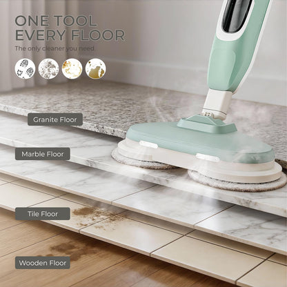 EPROEON Steam Mop, All-in-One Steam and Scrub Hard Floor Cleaner with LED Headlights, 450ml Tank, 4 Soft Pads, Dual Power, Swivel Steering for Hardwood, Tile and Laminate