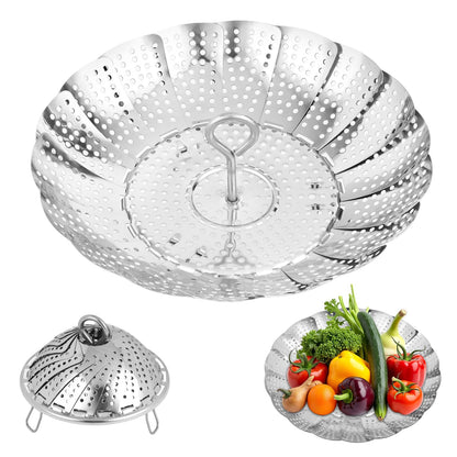 Vegetable Steamer Basket - 304 Stainless Steel Folding Steamer Basket for Cooking, Vegetables, Fish, Pasta, Eggs, Fit Various Size Pot (5.5 inches to 9 inches)