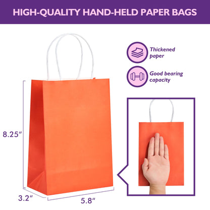 32 Pack Paper Gift Bags with Handles, 5.8"×3.2"×8.25" Party Favor Bags, Small Goodie Bags Bulk for Birthday, Crafts, Wedding, Party Supplies (Halloween Orange)