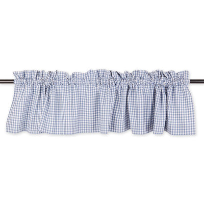 DII Window Valance Collection, 100% Cotton, Pre-Shrunk, Machine Washable, 2 Inch Curtain Rod Pocket, Single Panel, 72x14, Stonewash Blue Check