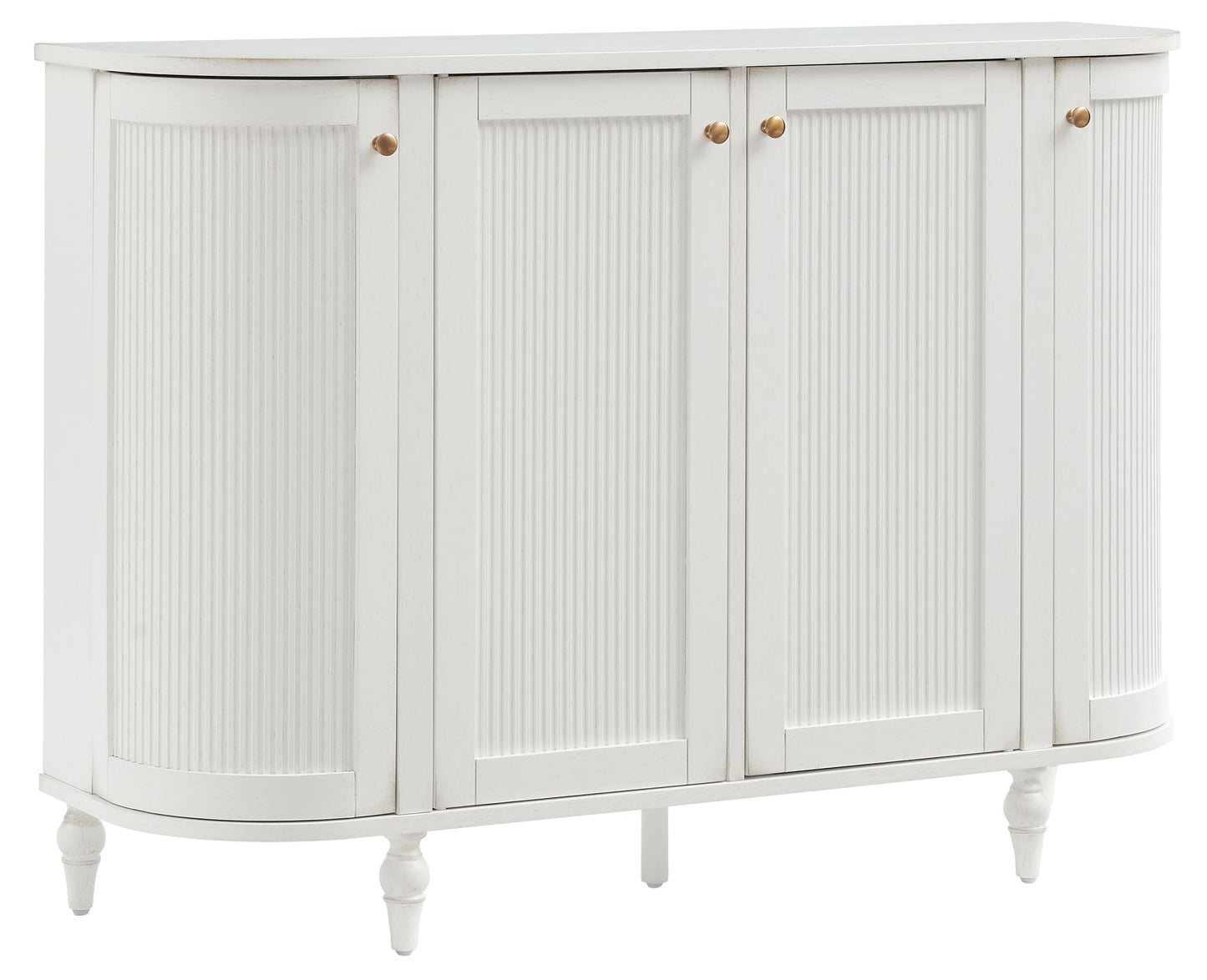 Crosley Furniture Monique Sideboard Traditional Buffet Cabinet with Storage Shelves, Fluted Doors, Distressed White
