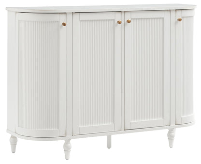 Crosley Furniture Monique Sideboard Traditional Buffet Cabinet with Storage Shelves, Fluted Doors, Distressed White