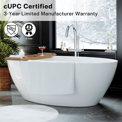 Empava Freestanding Bathtub, 71" Soaking Tub with Center Drain & Overflow – Acrylic Tub, Non-Slip Flat Bottom, Glossy White, cUPC Certified
