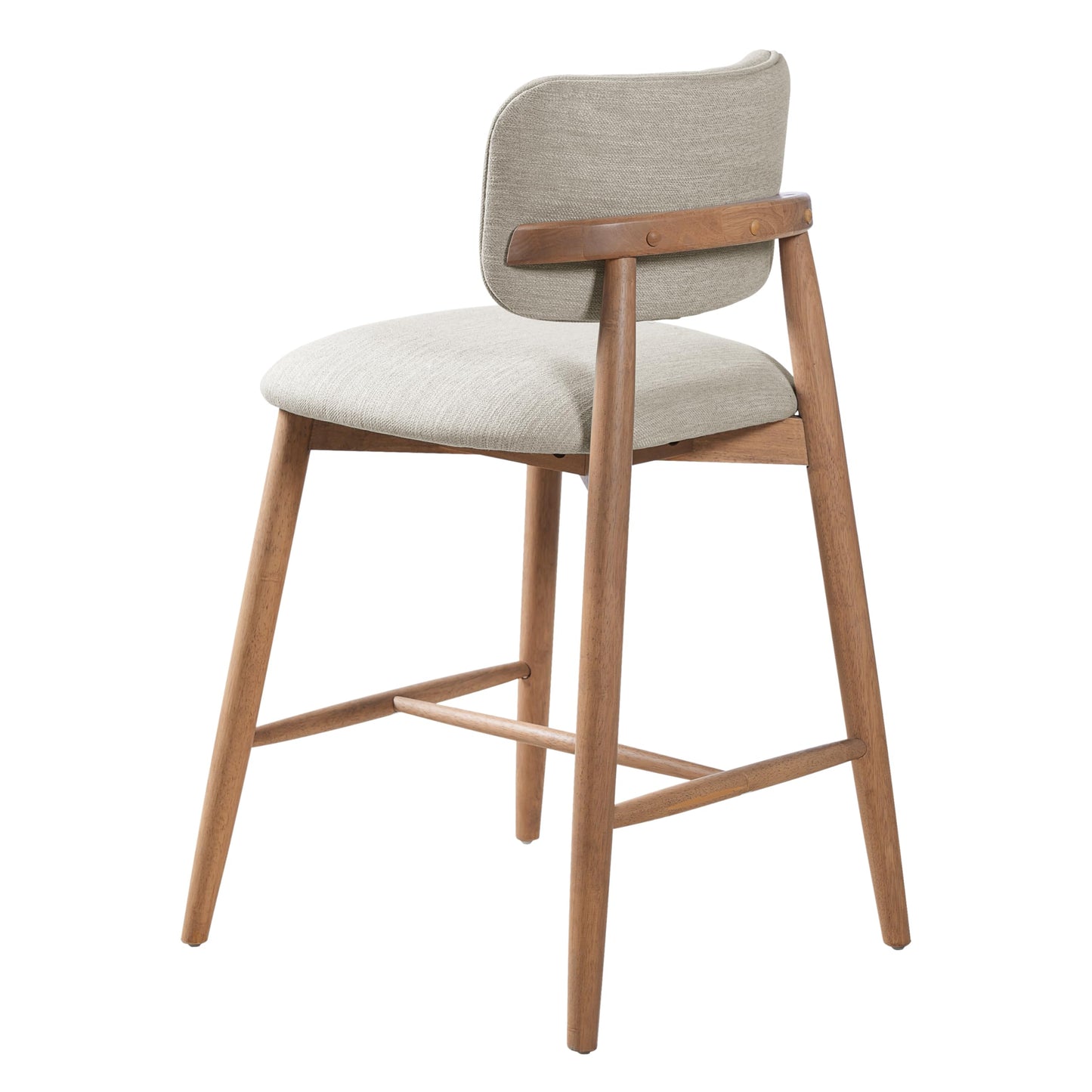 Christopher Knight Home Mundo Counter Height Bar Stools Set of 2, Fabric Upholstered Counter Stools and Curved Backrest, Rubberwood Kitchen Island Armchair with Splayed Legs, Beige + Natural
