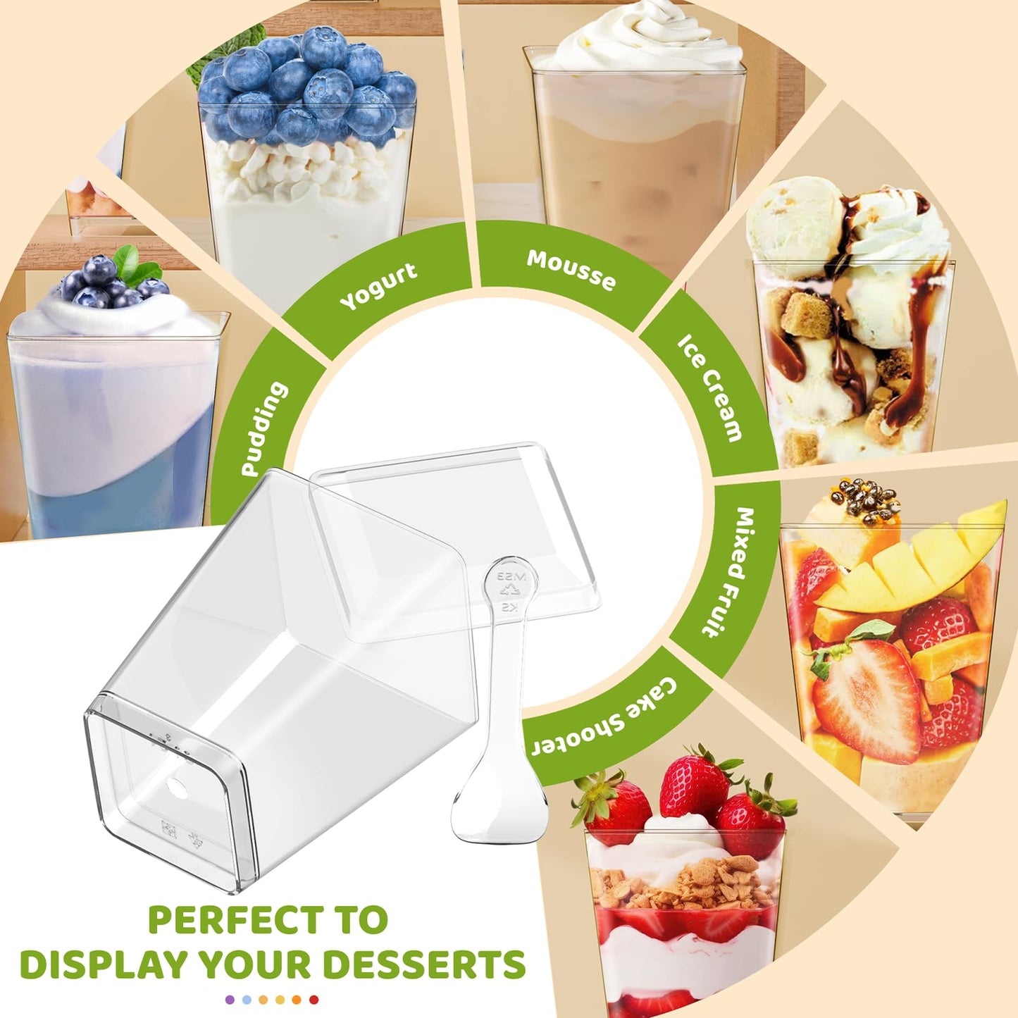 TLAZZ 20 Pack 5 Oz Plastic Dessert Cups with Lids and Spoons, Yogurt Parfait Appetizer Cups for Party, Clear Mini Dessert Shooter Cups with Spoons for Pudding Fruit Trifle Ice Cream