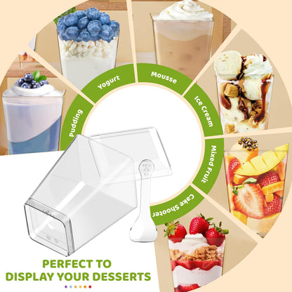 TLAZZ 20 Pack 5 Oz Plastic Dessert Cups with Lids and Spoons, Yogurt Parfait Appetizer Cups for Party, Clear Mini Dessert Shooter Cups with Spoons for Pudding Fruit Trifle Ice Cream