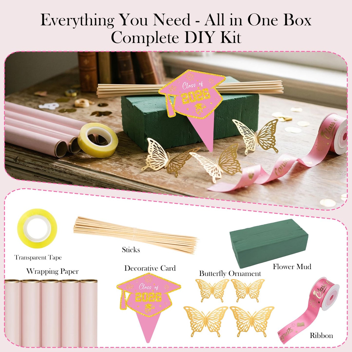 Silkovahamd Money Bouquet Kit Graduation 2026 - Graduation Gift Ideas Flower Gifts for Women, DIY Money Bouquet Wrapping Paper Ribbon, College High School Regalos de Graduación 2026