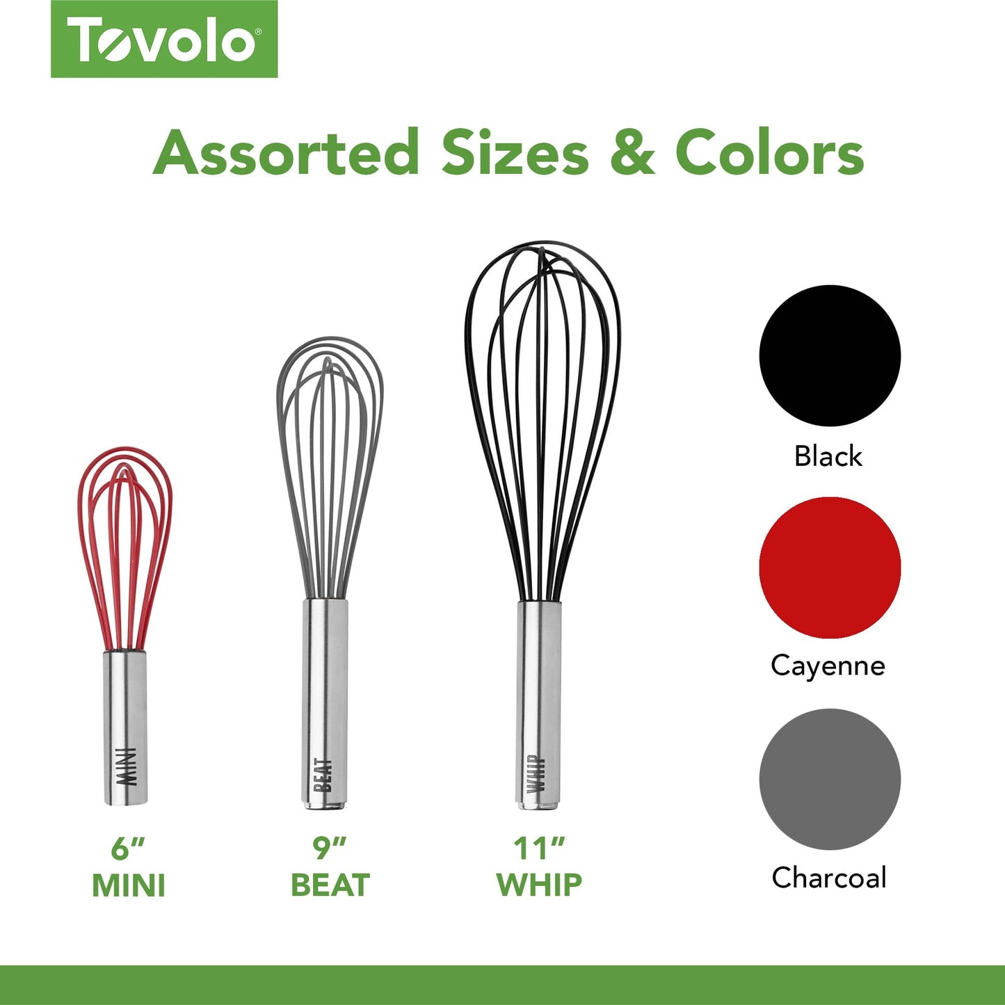 Tovolo Whisk 9 Inch Heavy Duty Silicone Wire Stainless Steel Whisker for Cooking Baking Blending Mixing Stirring Whipping Whisking, Dishwasher Safe Multi Use Classic French Wire Whisk, Charcoal Gray
