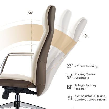 EUREKA ERGONOMIC Executive Office Chair, Silicone Leather Office Chair High Back, Ergonomic Desk Chair, Big and Tall with Adjustable Swivel Rolling for Home Office, Off-White