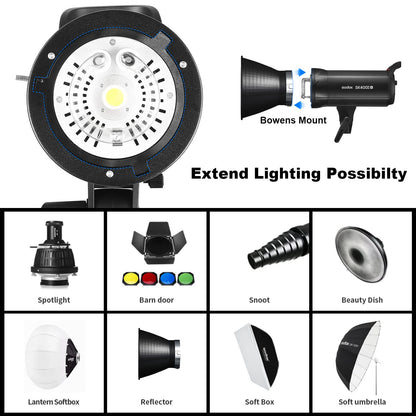 Godox SK400IIV 800W Professional Studio Strobe Flash 2Pack Kit 5700±200K with Standard Reflector,BD-04,Softbox,Umbrella,Light Stand,for Photography 2.4G Wireless X System Bowens Mount