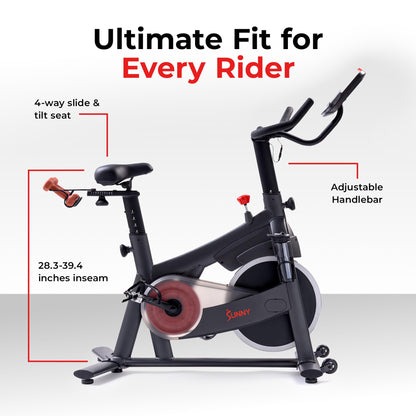 Sunny Health & Fitness PACE 300 Smart Magnetic Indoor Cycling Bike, Quiet Exercise for Home Gym Cardio Training, Ultimate Fit with Adjustable handle & seat, Free SunnyFit App Connection - SF-B124068