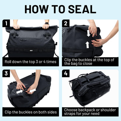 MIER Large Waterproof Duffel Bag Rolltop Dry Backpack Duffle Bags for Kayaking, Rafting, Boating, Swimming, Camping, Travel, Gym, Beach, 60L, Black