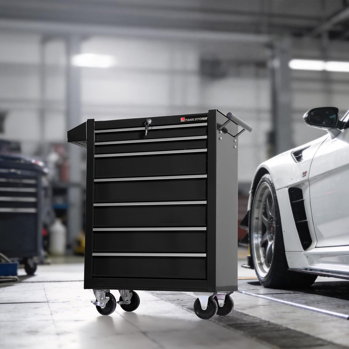 TANKSTORM Tool Chest Heavy Duty Cart Steel Rolling Tool Box 7 Drawer Cart (TZ37-BK)