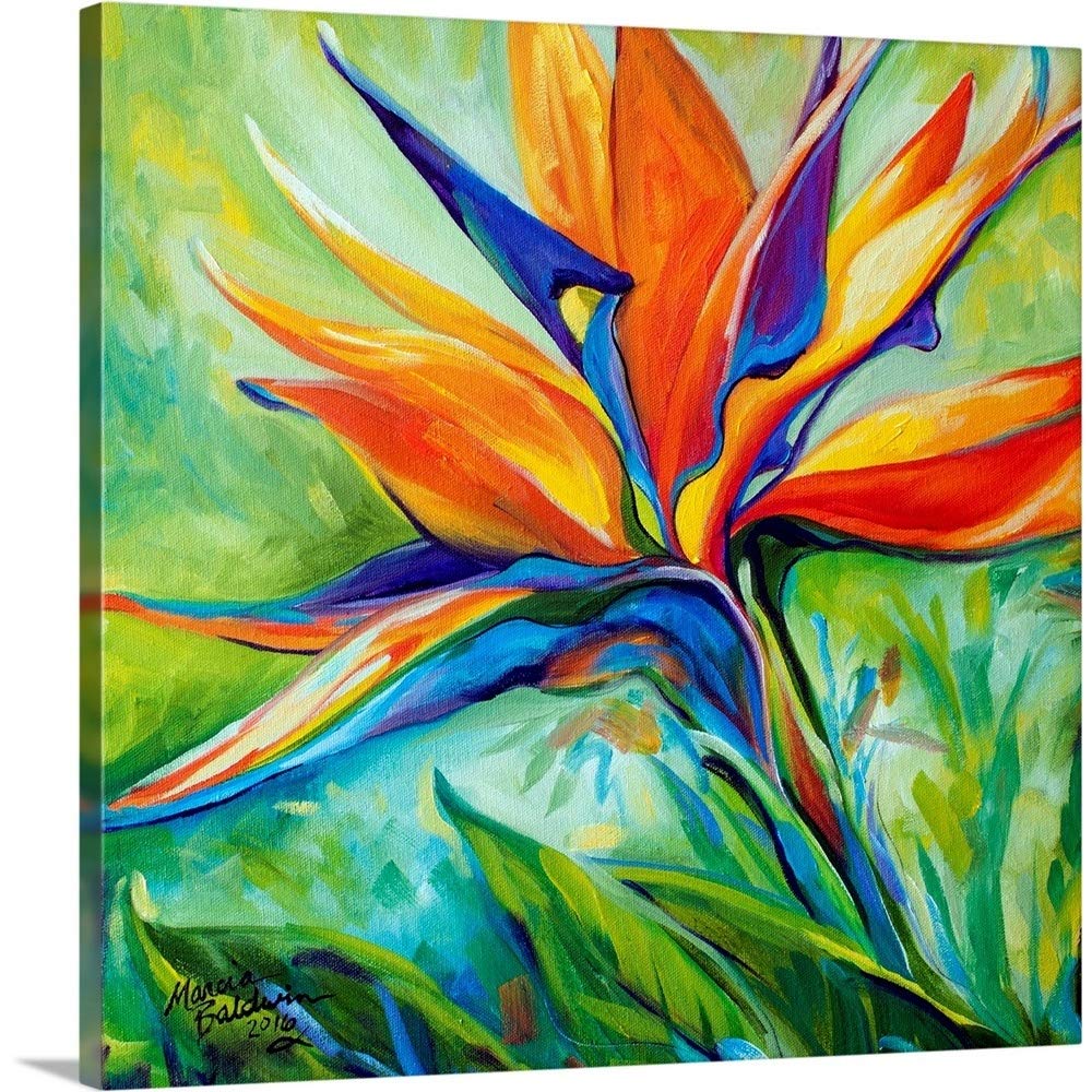 CANVAS ON DEMAND Blessed Day Bird of Paradise Canvas Wall Art Print by Marcia Baldwin, Abstract, Contemporary, Home Decor, Bird Artwork,48" x48in