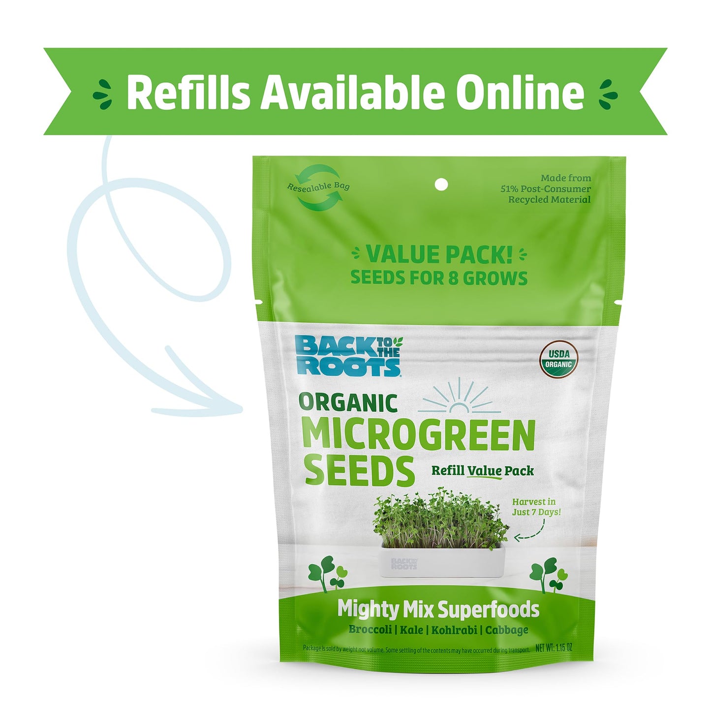Back to the Roots Organic Microgreens Grow Kit with Ceramic Planter, Expandable Soil, Organic Seeds, and Germination Lid