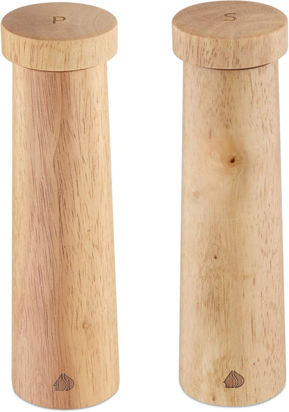 Navaris Salt and Pepper Mill Set - Adjustable Rubber Wood Grinders with Ceramic Core