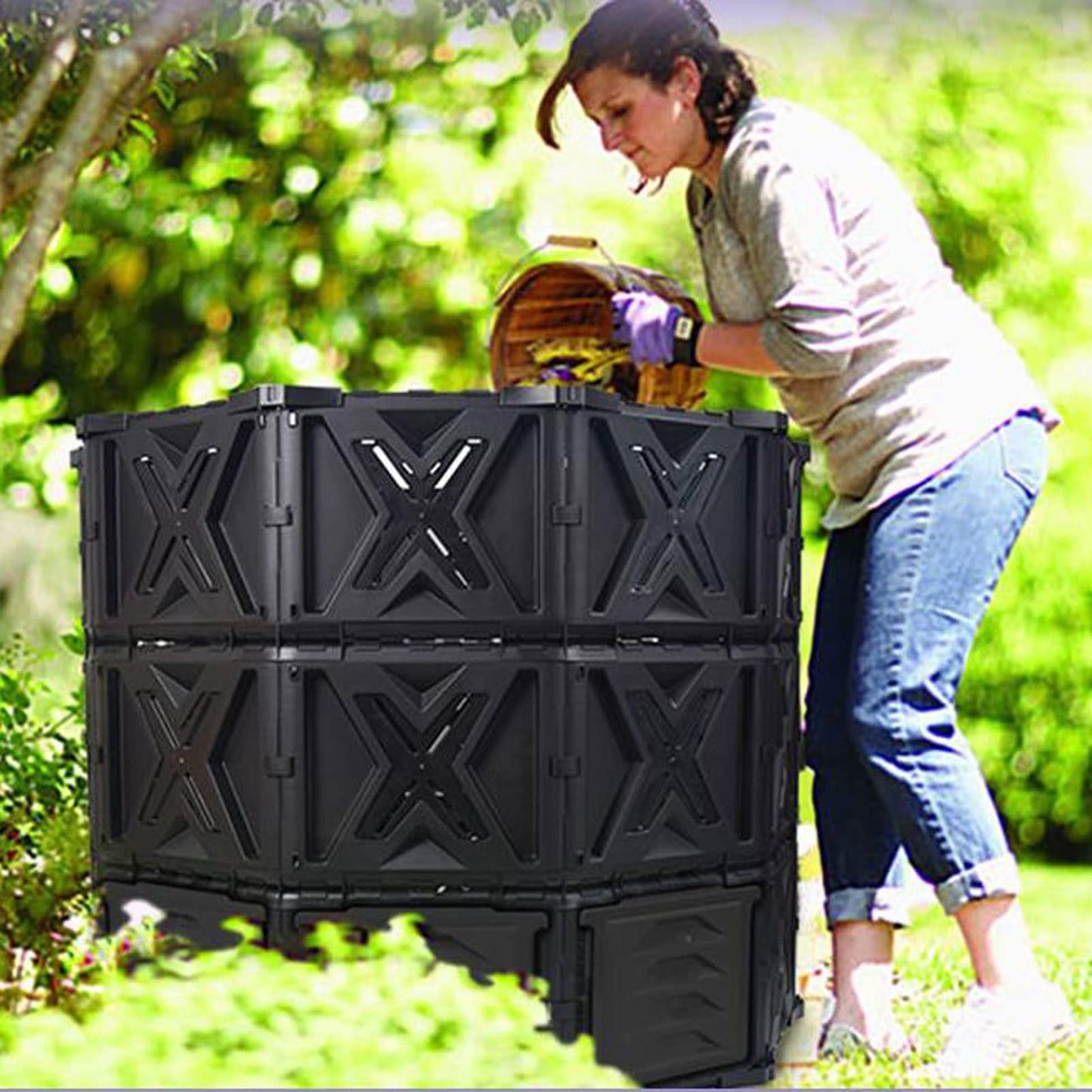 Kitchen Compost Bin, Compost Bin Outdoor Tumbler Compost, 540L(142 Gallons) Extra Large Capacity BPA Free Composting Box All Season Composter for Garden Yard, Can Also be a Pet Fence ,Indoor Compost B