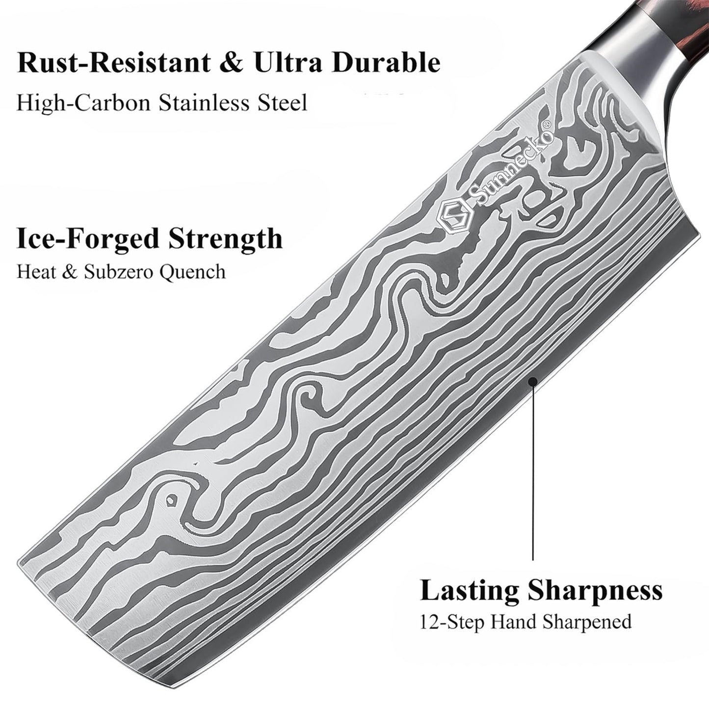 Sunnecko Japanese Nakiri Knife 7 Inch - Carbon Steel Chef Knife Vegetable Cleaver with Sheath, Kitchen Gift for Home Cooks, Professional Kitchen Knife Gift Box