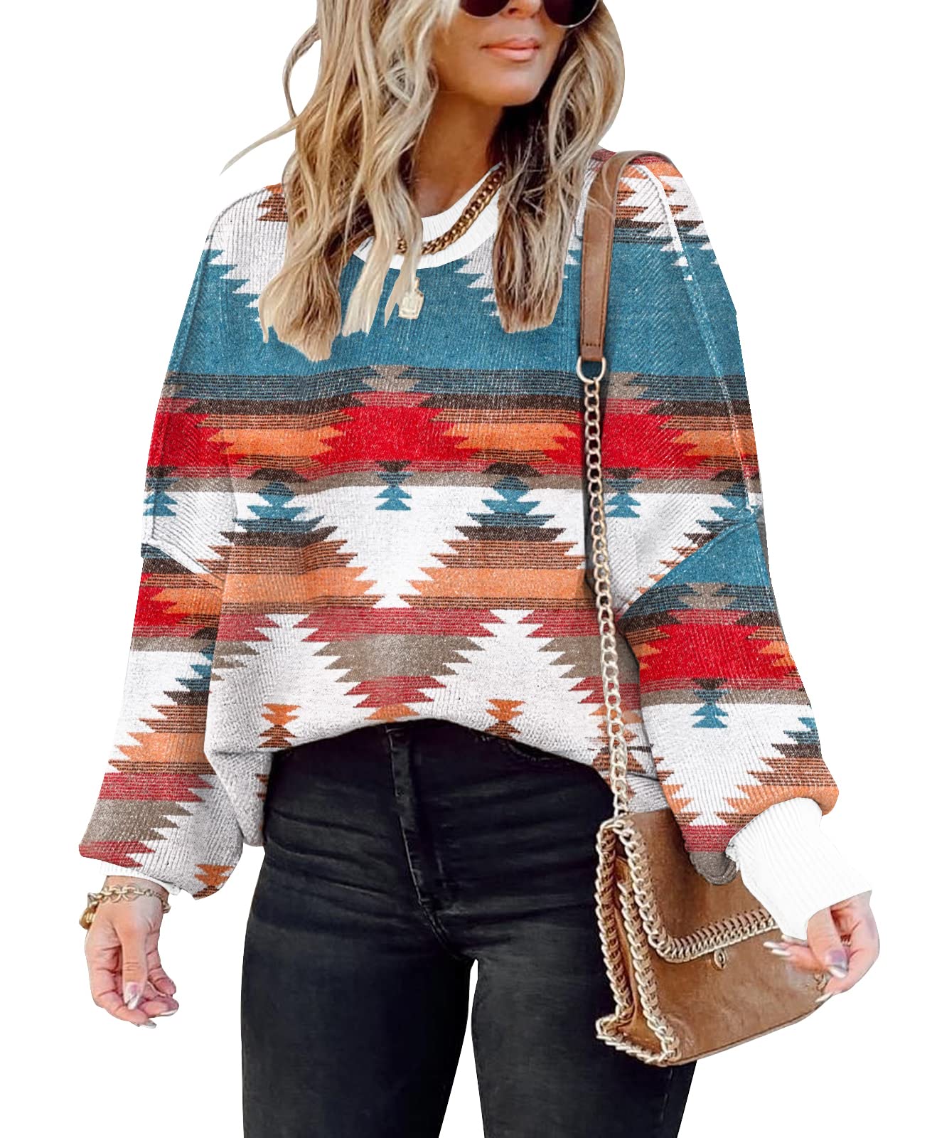 ETCYY Womens Oversized Sweaters Fall 2025 Fashion Clothes Trendy Batwing Sleeve Colorblock Striped Knit Pullover Tops