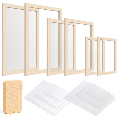 Caydo 3 Pieces Paper Making Frame Kit, Papermaking Mould and Deckle with Mesh, Absorbent Paper and Sponge for Adults Supplies(5 x 7 Inches, 7.5 x 9.8 Inches, 9.8 x 13 Inches)