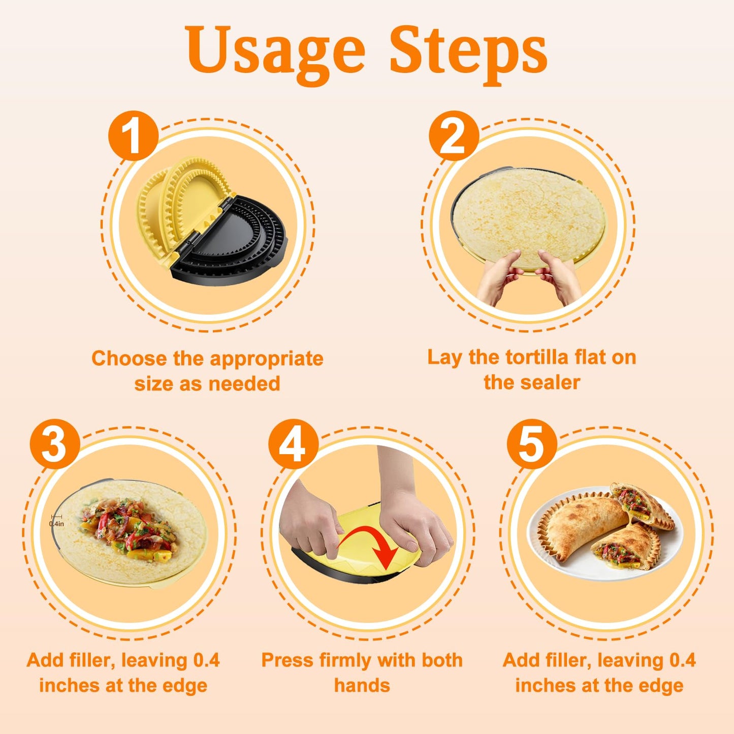3-in-1 Tortilla Sealer - For 10, 8, 6 Inch Flour Tortillas,Detachable Tortilla Maker Press for Quesadilla, Empanada, Taco, Burrit | Mess-Free Meals in Seconds | BPA-Free, Dishwasher Safe