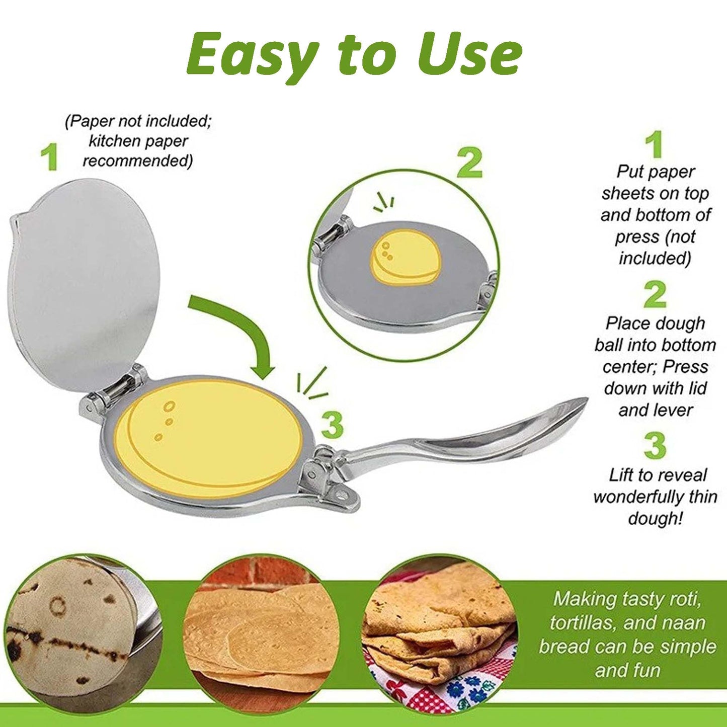 DelloidMaz 8 Inch Flour Tortilla Press, Aluminum Alloy Tortilla Maker, Roti Maker, Taco Maker, Taco Press, Dark Gray