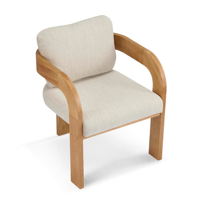 Christopher Knight Home Yorick Modern Dining Chair Set of 2 with Cushion, Solid Wood Dining Room Armchair Set, Curved Backrest Kitchen Side Chair, Living Room Comfy Extra Seat, Natural+Beige