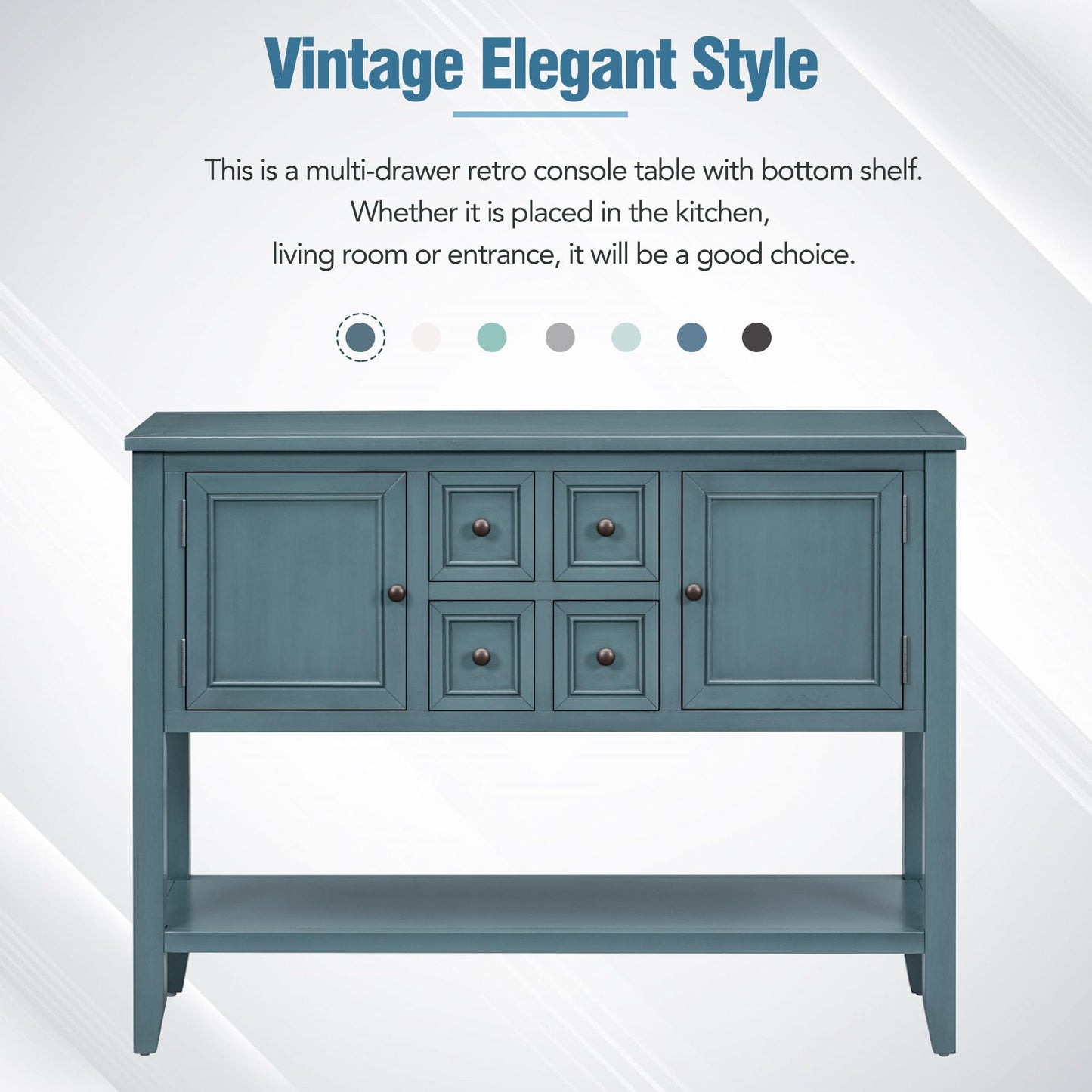Amposei Modern Farmhouse Wood Buffet 45-Inch Entryway Console Table with Storage, Sideboard Cabinet with Drawers & Shelf for Living Room Kitchen Hallway, Dark Blue